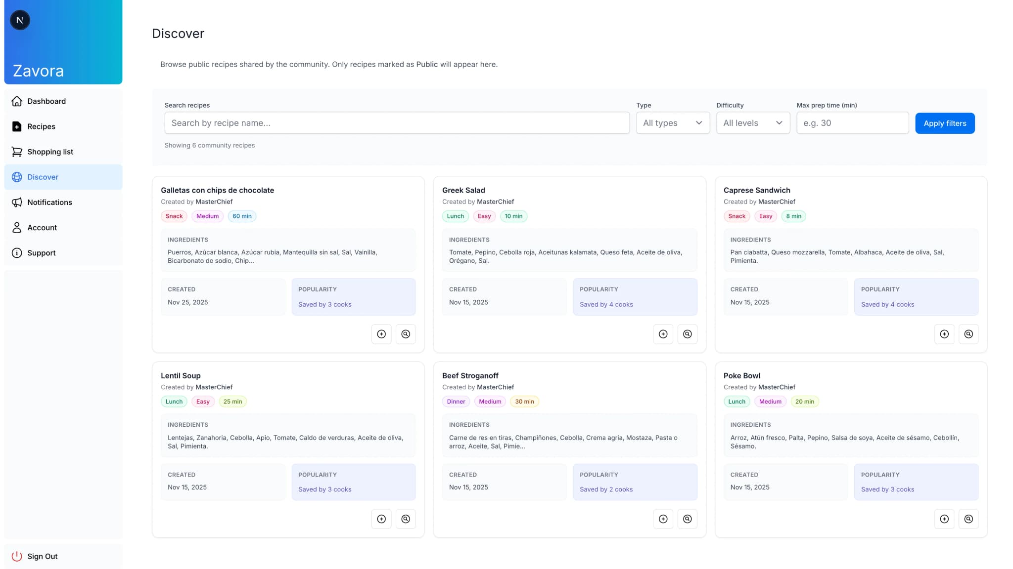 Zavora discover feed preview