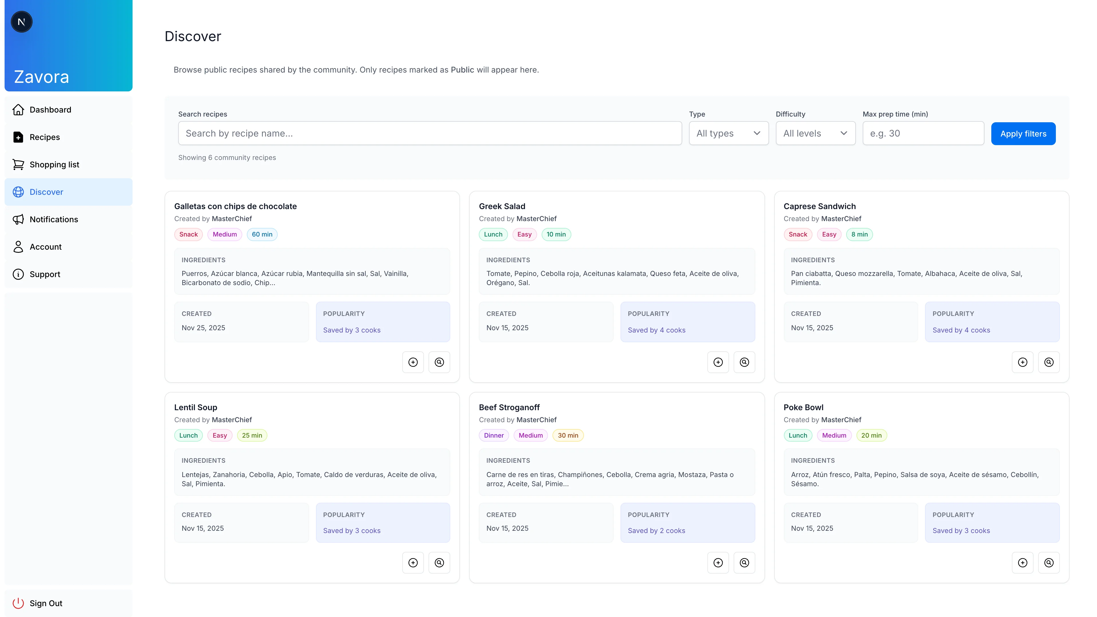 Zavora discover feed preview