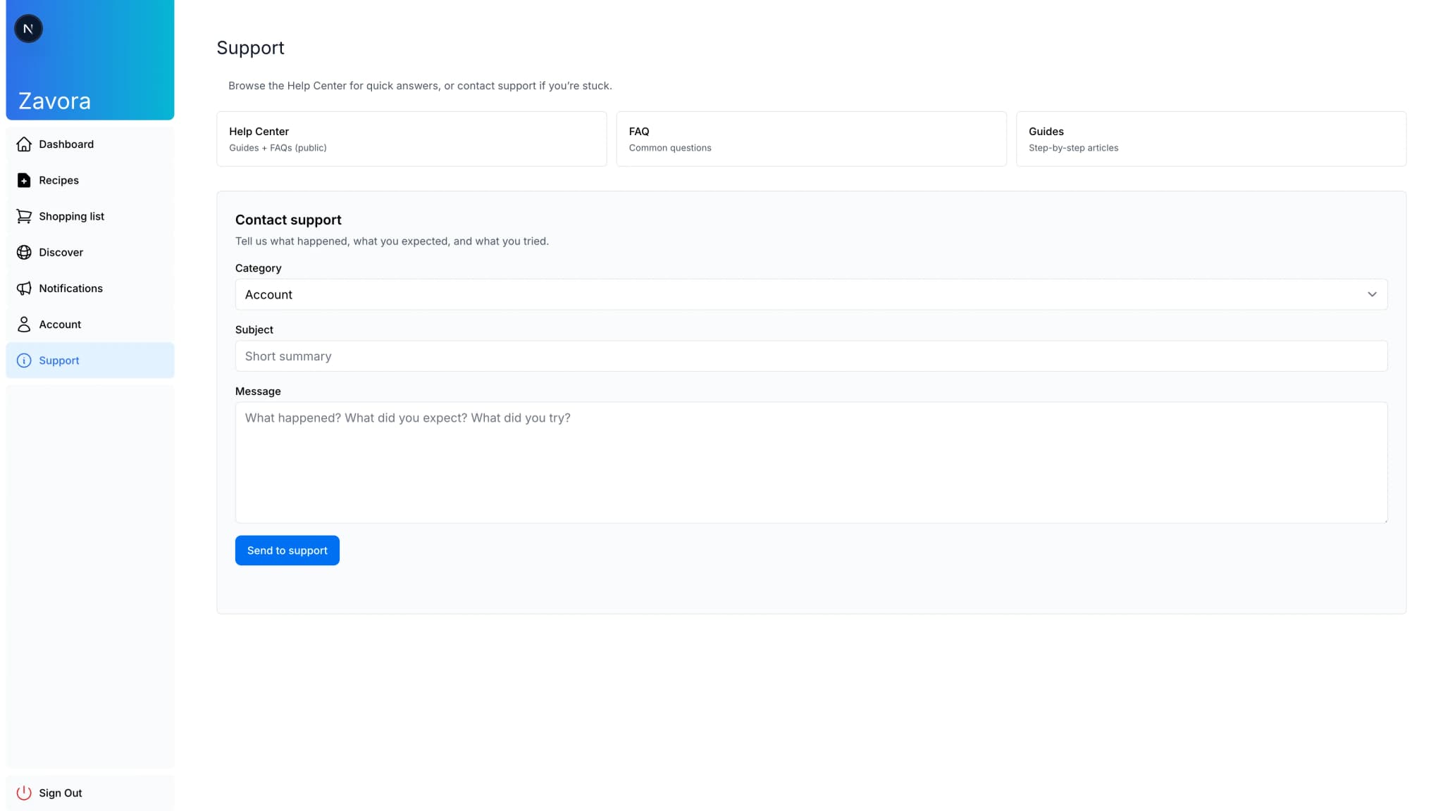 Zavora kitchen staff training and recipe support tools