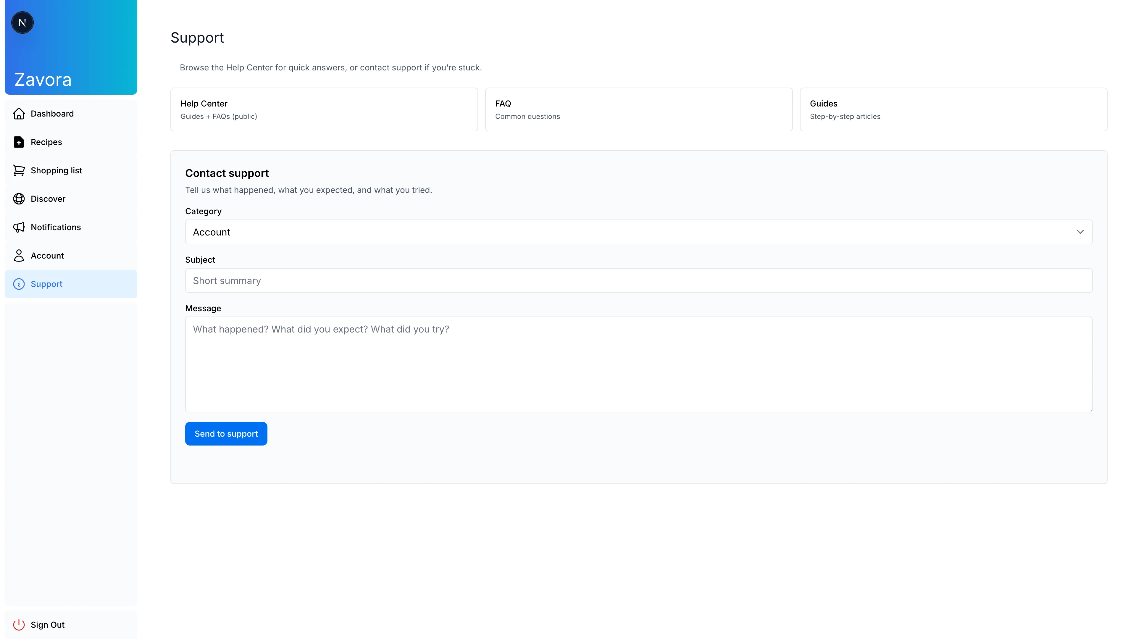 Zavora kitchen staff training and recipe support tools