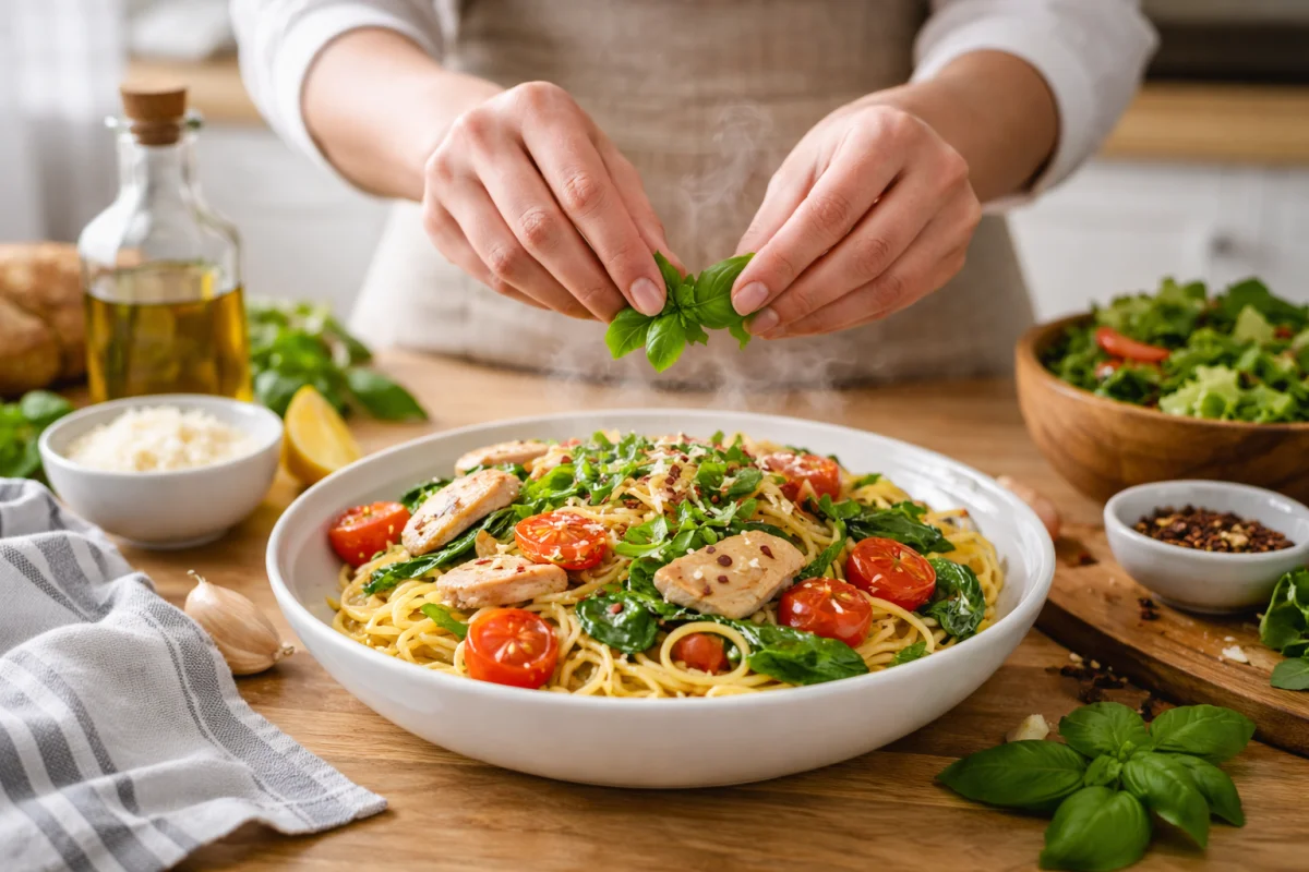 Home cook preparing ingredients in a warm kitchen