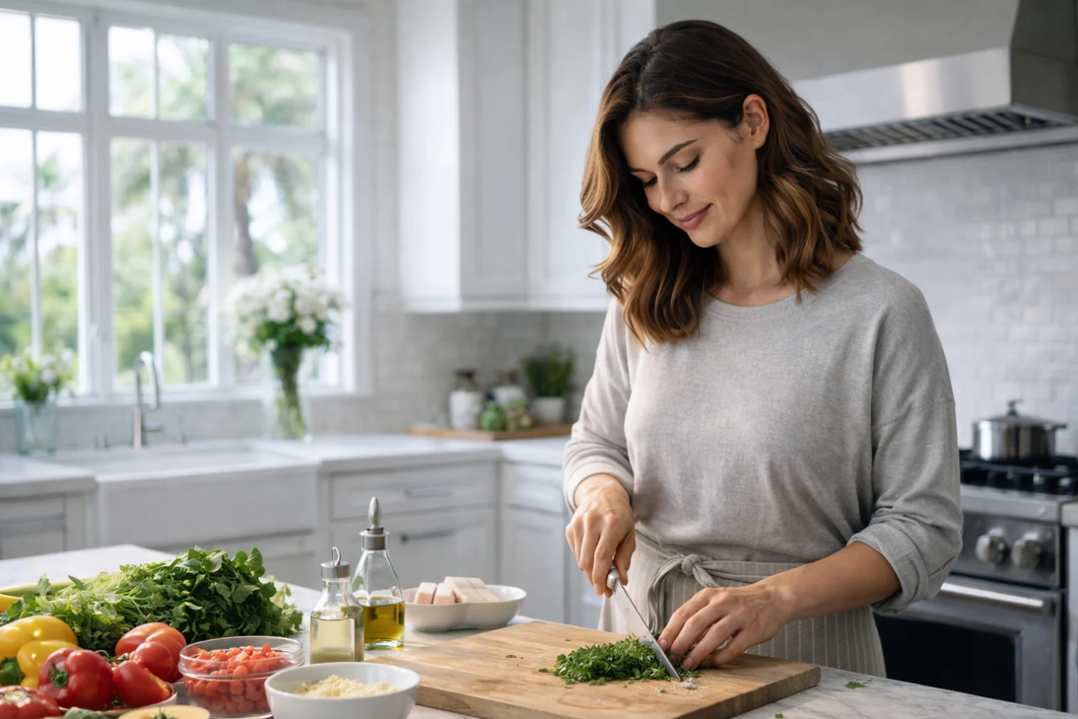 Home cook preparing ingredients in a warm kitchen