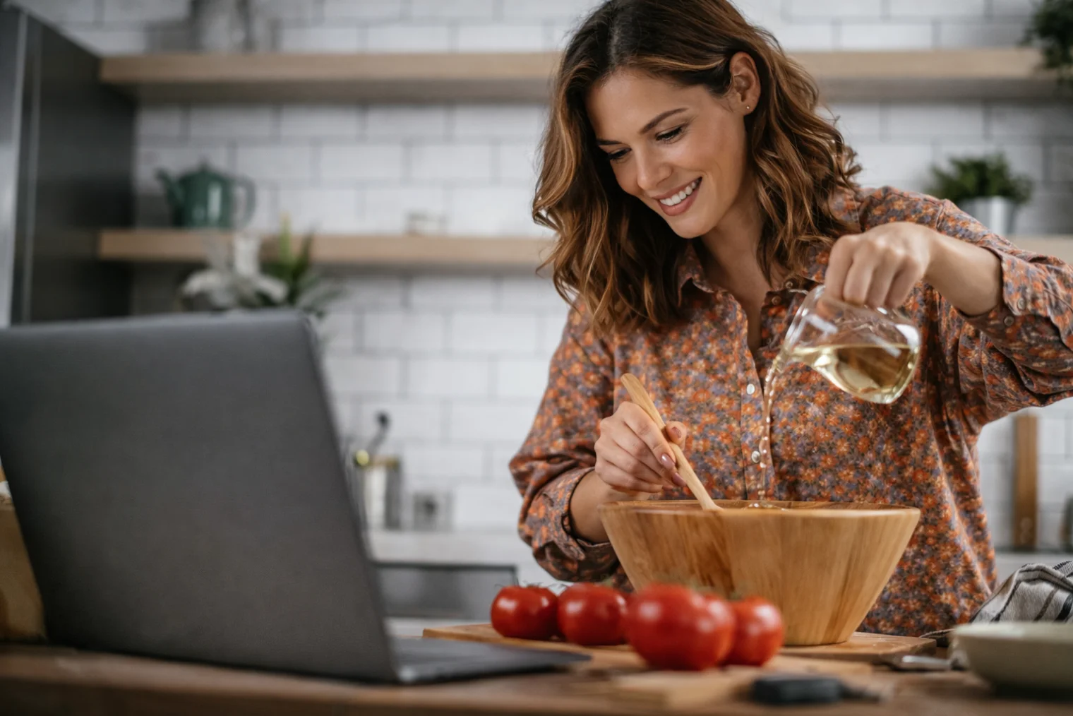 Home cook preparing ingredients in a warm kitchen