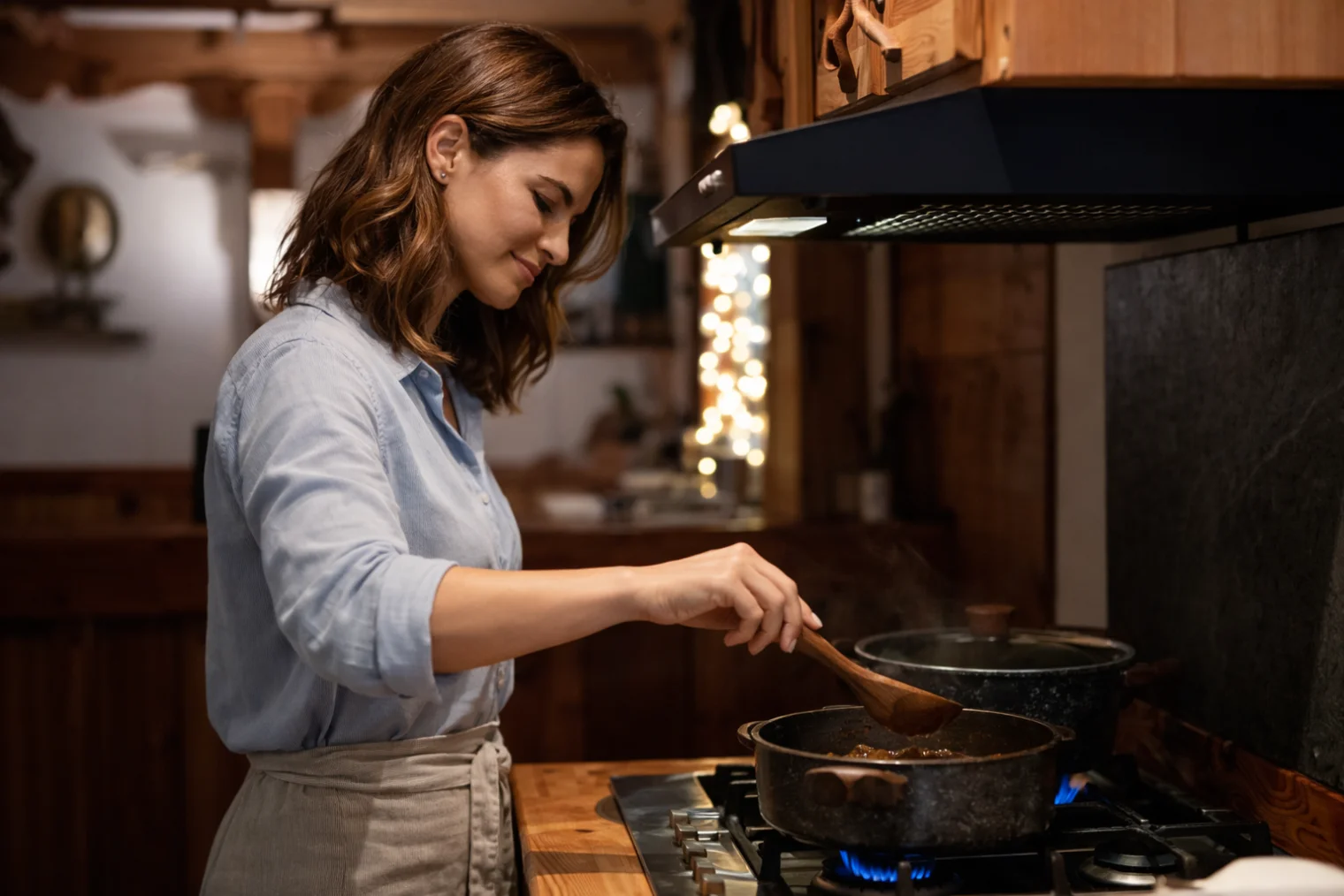 Home cook preparing ingredients in a warm kitchen