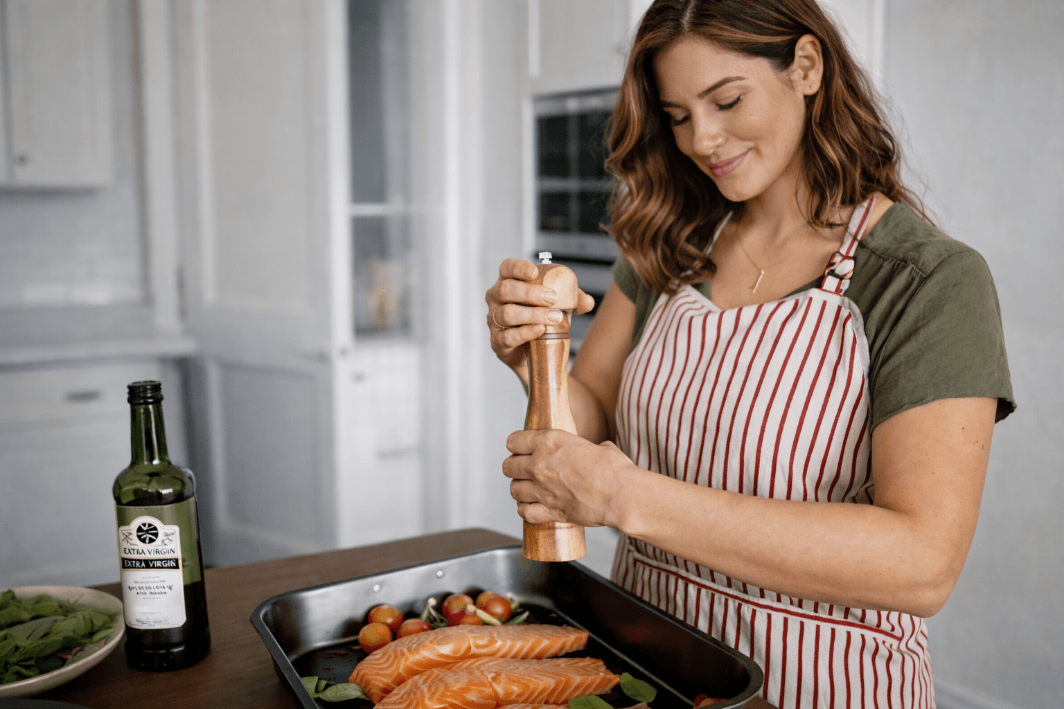 Home cook preparing ingredients in a warm kitchen