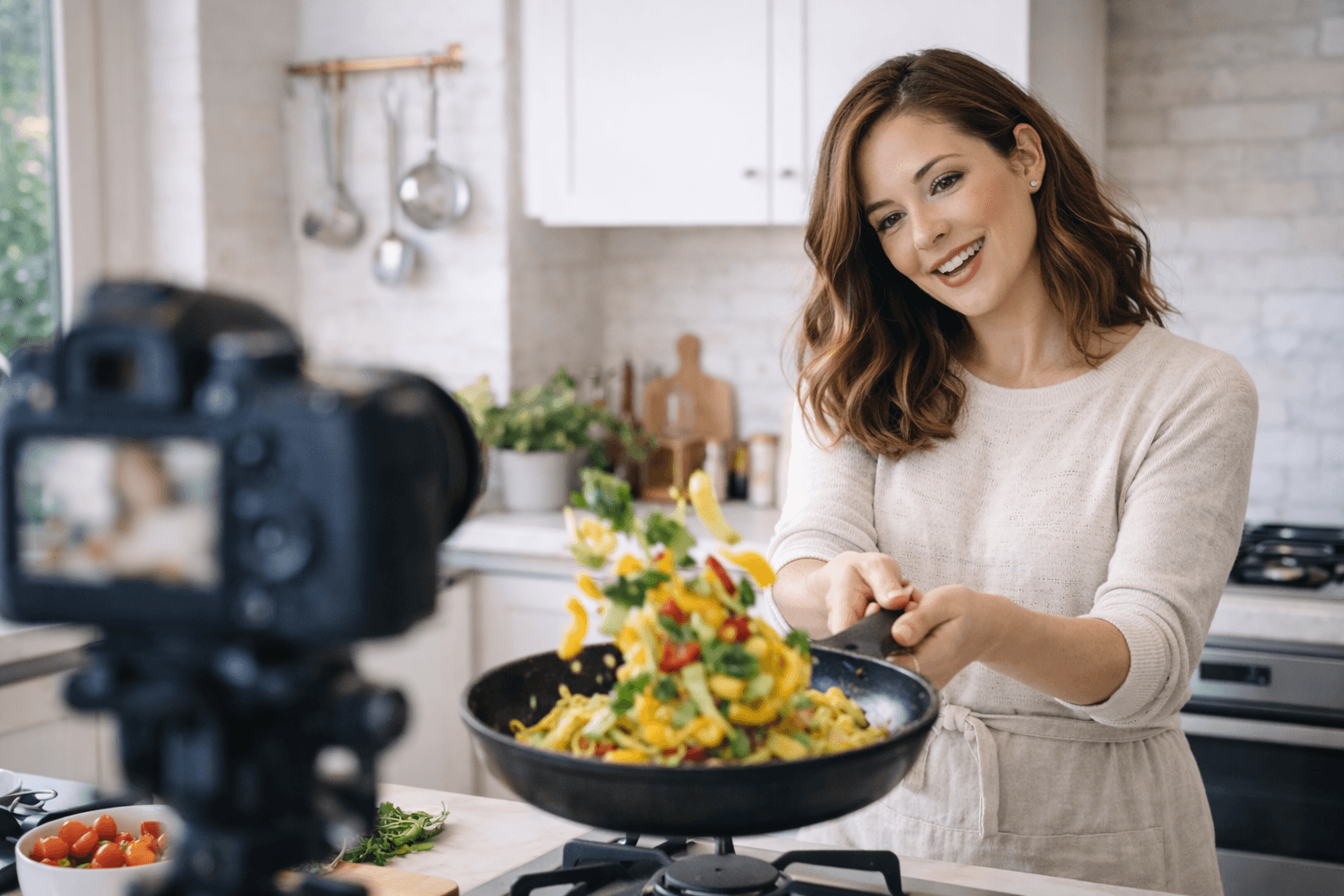 Home cook preparing ingredients in a warm kitchen